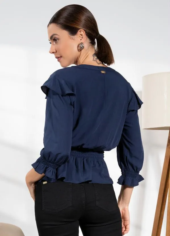Quintess - Blusa em Viscose Plana Marinho com Botões 2