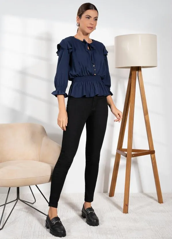 Quintess - Blusa em Viscose Plana Marinho com Botões 3