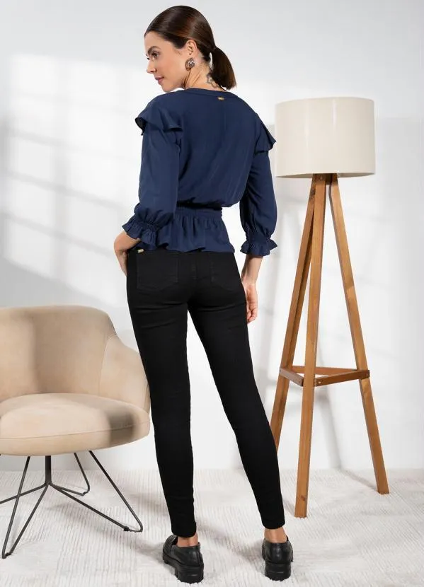 Quintess - Blusa em Viscose Plana Marinho com Botões 4