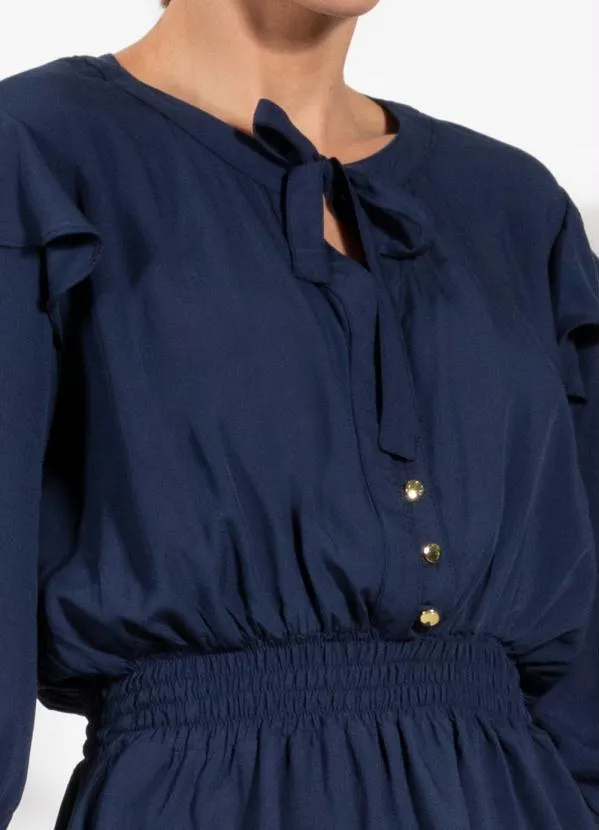 Quintess - Blusa em Viscose Plana Marinho com Botões 5