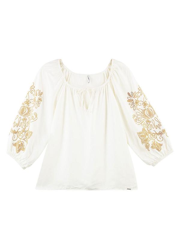 Rezzato - Blusa Estampada com Manga Bufante Adulto Branco