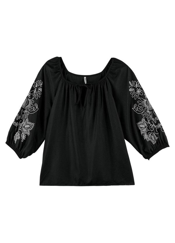 Rezzato - Blusa Estampada com Manga Bufante Adulto Preto