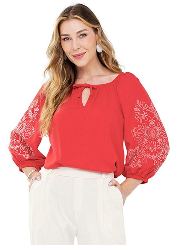 Rezzato - Blusa Estampada com Manga Bufante Vermelho 1