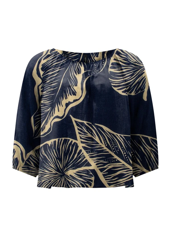 Lunender - Blusa Estampada com Mangas 3/4 Azul