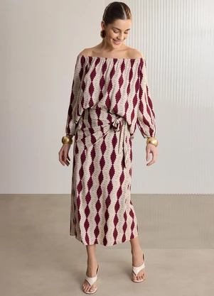 Lunender - Blusa Estampada com Mangas 3/4 Bordo - LUNENDER