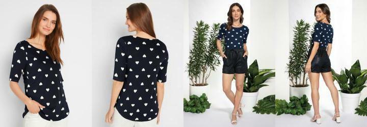 Blusa Estampada Mangas 3/4 Azul Marinho
