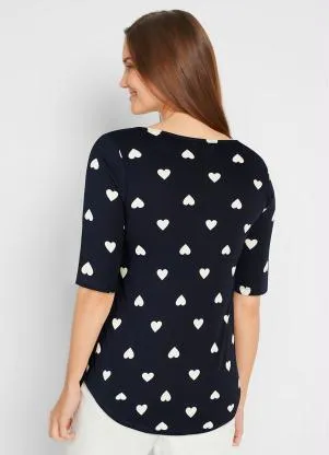bonprix - Blusa Estampada Mangas 3/4 Azul Marinho - BONPRIX