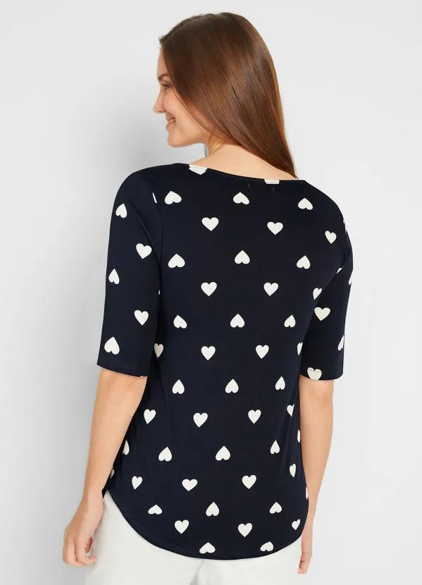 bonprix - Blusa Estampada Mangas 3/4 Azul Marinho 5