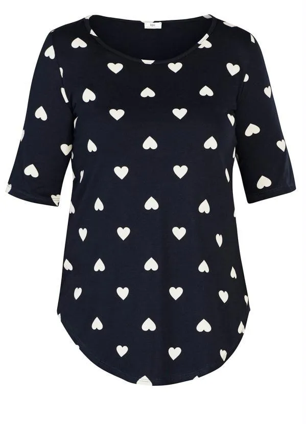 bonprix - Blusa Estampada Mangas 3/4 Azul Marinho 2
