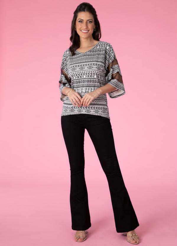 Outlet - Blusa Étnico Branco e Preto 3