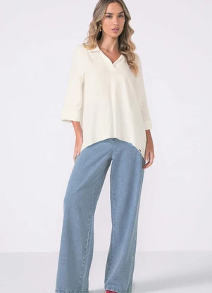 Marialícia - Blusa Feminina Alongada Fluída Bege - MARIALÍCIA
