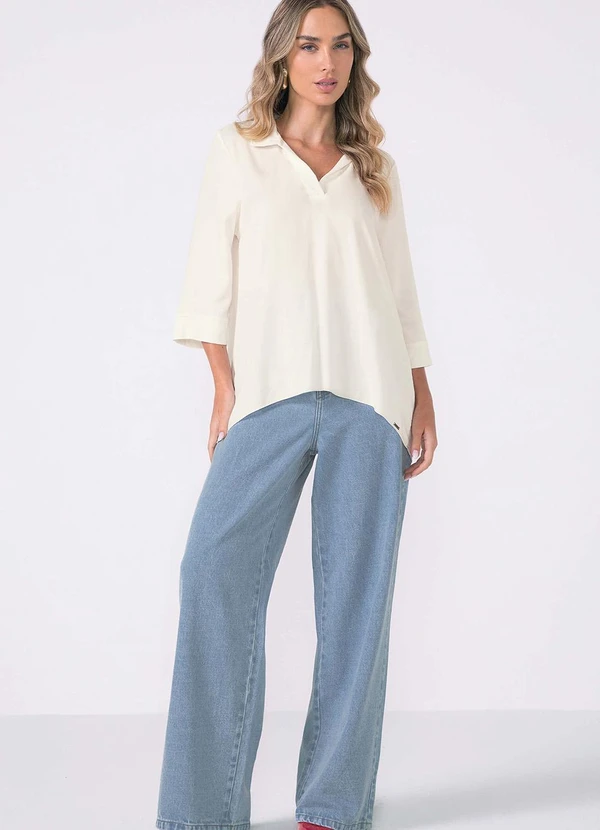 Marialícia - Blusa Feminina Alongada Fluída Bege 2