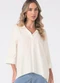 Marialícia - Blusa Feminina Alongada Fluída Bege - variação: Bege