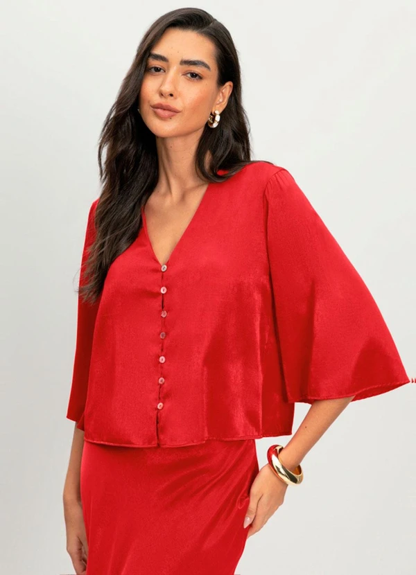 Essendi - Blusa Feminina de Cetim Vermelho