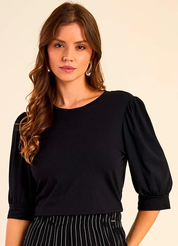 Marialícia - Blusa Feminina Manga 3/4 Bufante Preto