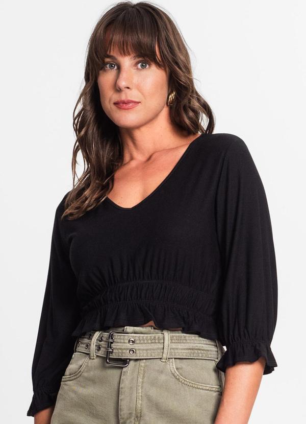 Rovitex - Blusa Feminina Manga 3/4 Preto