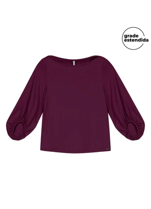 Marialícia - Blusa Feminina Manga Bufante Lisa Roxo - MARIALÍCIA