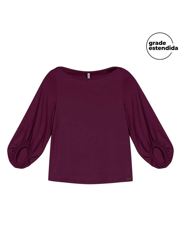Marialícia - Blusa Feminina Manga Bufante Lisa Roxo