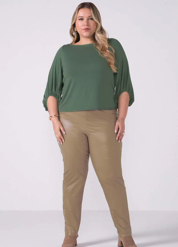 Marialícia - Blusa Feminina Manga Bufante Lisa Verde 2