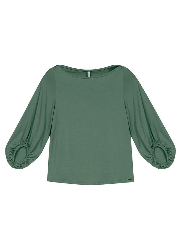Marialícia - Blusa Feminina Manga Bufante Lisa Verde 3