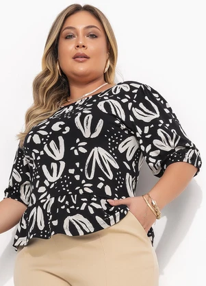 Quintess - Blusa Floral Artístico em Malha de Viscose - QUINTESS