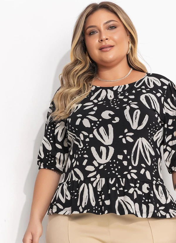 Quintess - Blusa Floral Artístico em Malha de Viscose