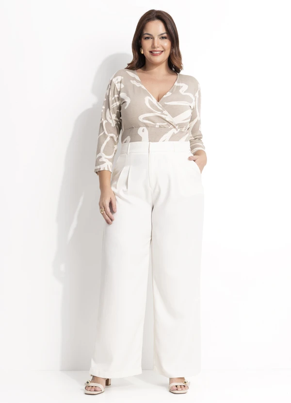 Quintess - Blusa Floral Bege em Malha de Viscose 9