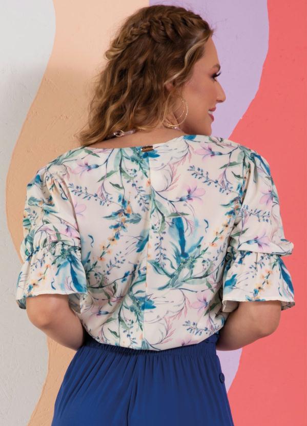 Quintess - Blusa Floral Botânico Decote com Abertura em V 2