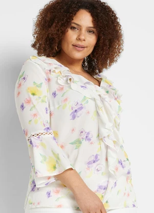 bonprix - Blusa Floral Botânico em Crepe Plano - BONPRIX