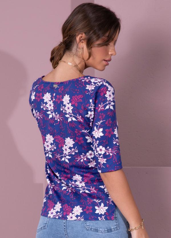 Outlet - Blusa Floral Marinho com Decote Quadrado 8