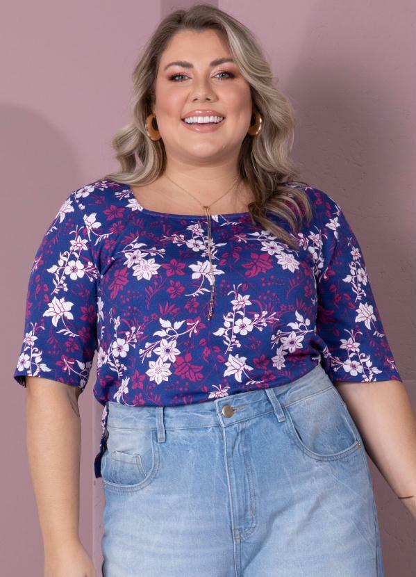 Outlet - Blusa Floral Marinho com Decote Quadrado 4
