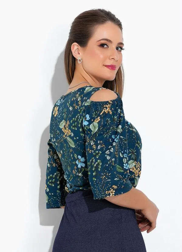 Rosalie - Blusa Floral Marinho com Manga 2
