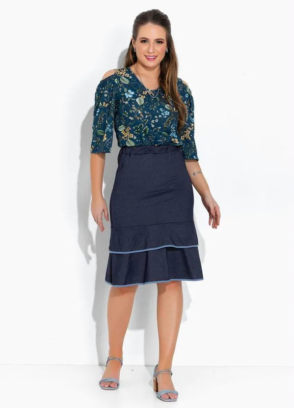 Rosalie - Blusa Floral Marinho com Manga 4