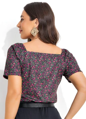 Moda Pop - Blusa Floral Mini em Jersey Acetinado - MODA POP
