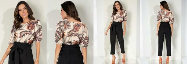 Blusa Floral Off White com Mangas Bufantes