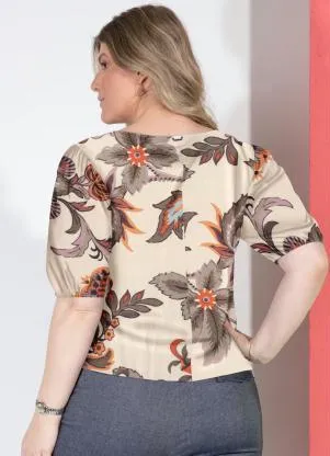 Quintess - Blusa Floral Off White com Mangas Bufantes - QUINTESS