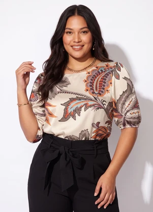 Quintess - Blusa Floral Off White com Mangas Bufantes - QUINTESS