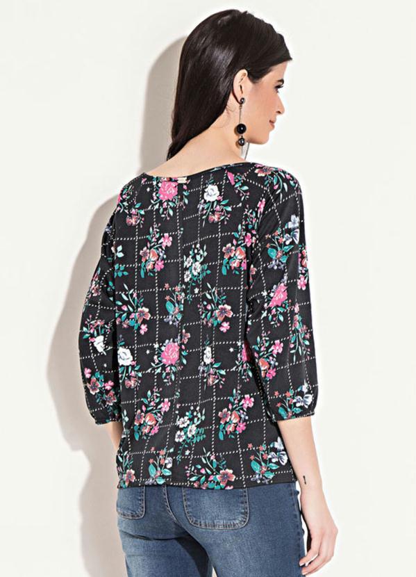 Quintess - Blusa Floral Preta com Amarração Quintess 2