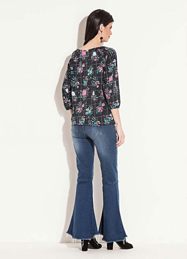 Quintess - Blusa Floral Preta com Amarração Quintess 4