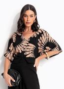 Blusa Floral Preta em Viscose Plana