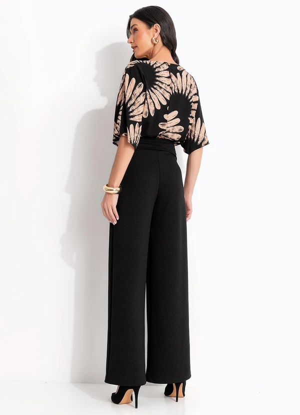 Quintess - Blusa Floral Preta em Viscose Plana 2