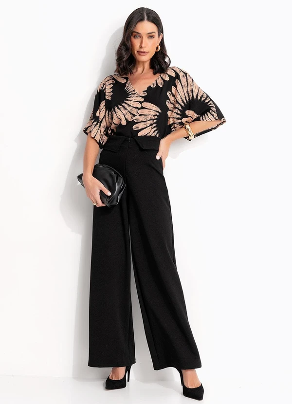 Quintess - Blusa Floral Preta em Viscose Plana 3