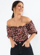 BLUSA (FLORAL PRETO) CIGANINHA COM FRANZIDOS