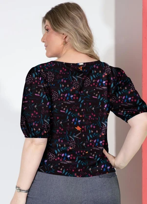 Quintess - Blusa Floral Preto com Mangas Bufantes - QUINTESS
