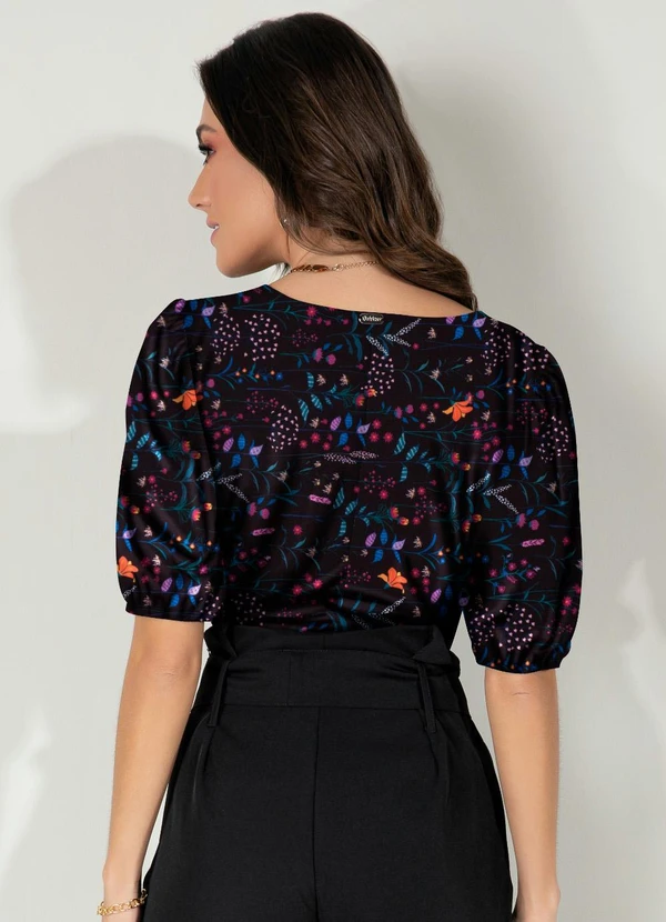 Quintess - Blusa Floral Preto com Mangas Bufantes 4