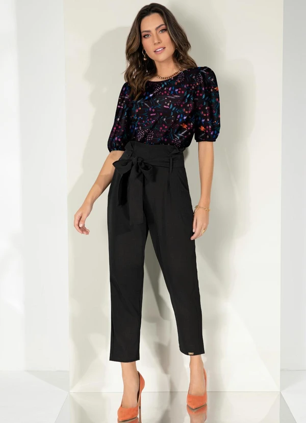 Quintess - Blusa Floral Preto com Mangas Bufantes 5