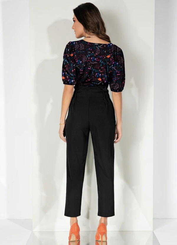 Quintess - Blusa Floral Preto com Mangas Bufantes 6