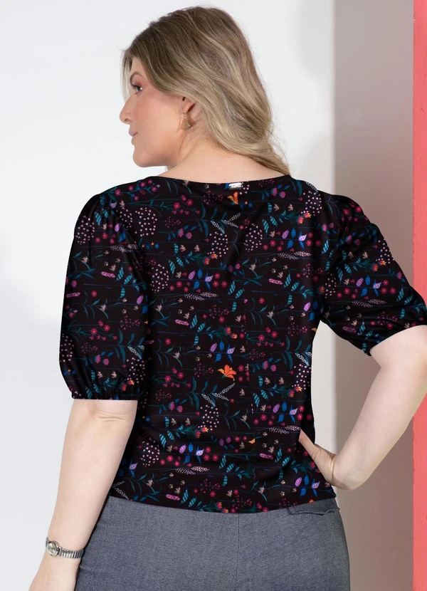 Quintess - Blusa Floral Preto com Mangas Bufantes 8