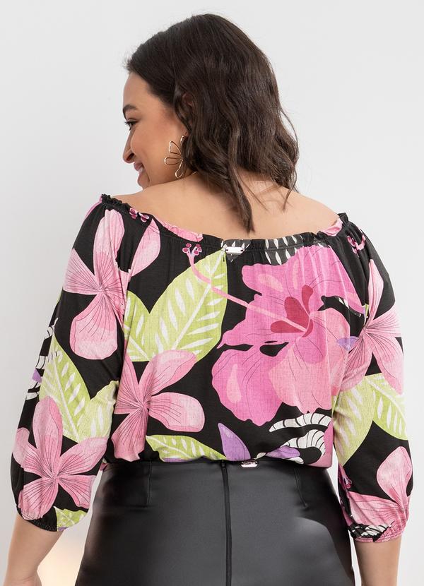 Quintess - Blusa Floral Preto em Malha de Viscose 3