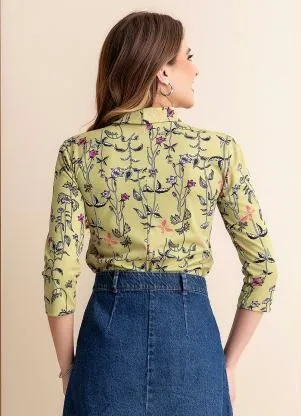 Rosalie - Blusa Floral Verde em Malha - ROSALIE